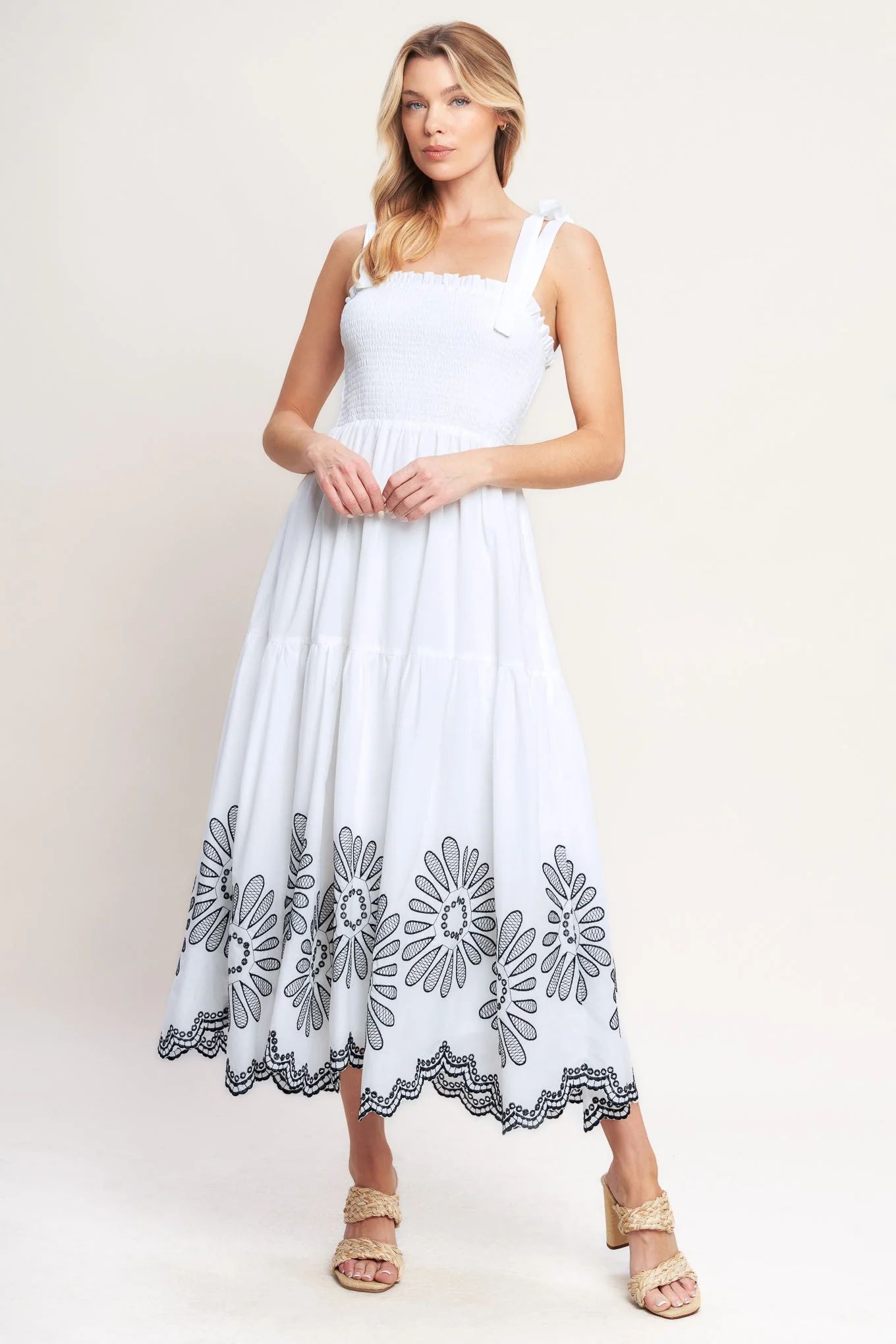 WHISPERS OF SUMMER BLACK & WHITE MIDI DRESS - Image 4