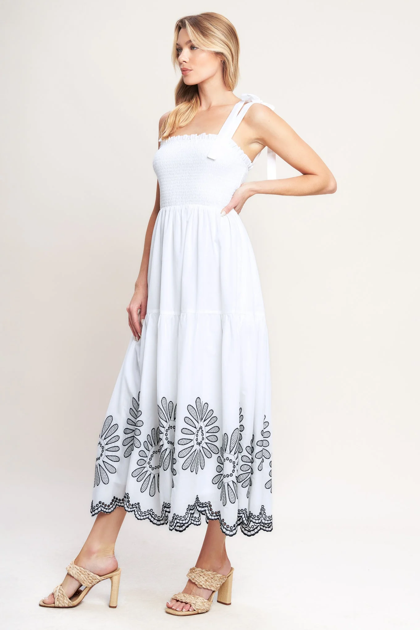 WHISPERS OF SUMMER BLACK & WHITE MIDI DRESS - Image 5