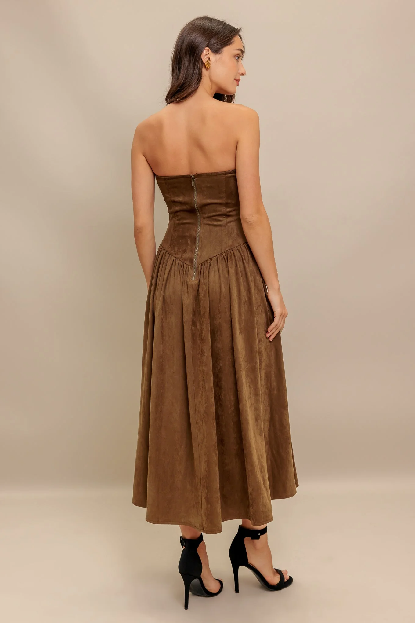 WILD ESPRESSO BROWN FAUX SUEDE MIDI DRESS - FINAL SALE - Image 2