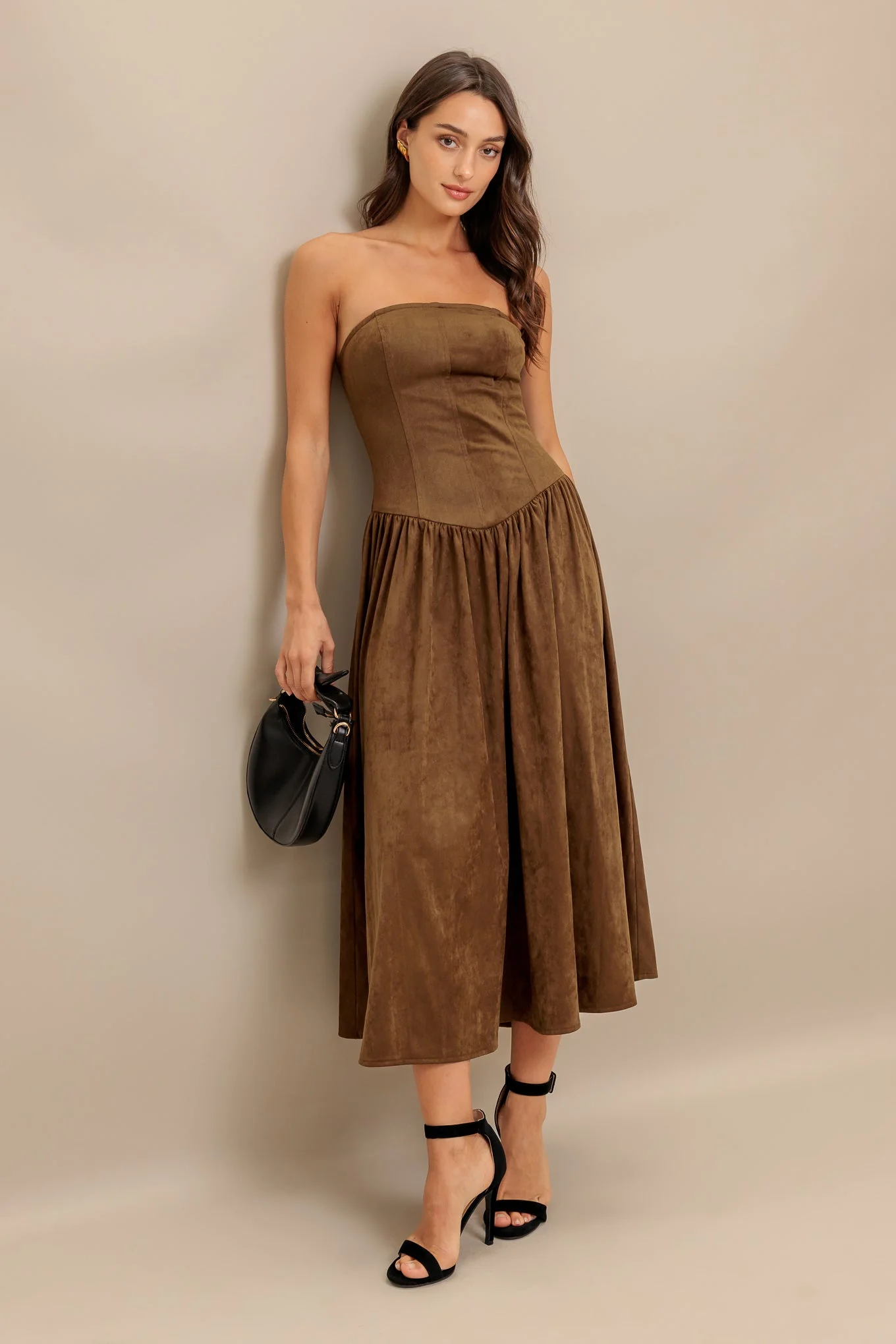 WILD ESPRESSO BROWN FAUX SUEDE MIDI DRESS - FINAL SALE - Image 3