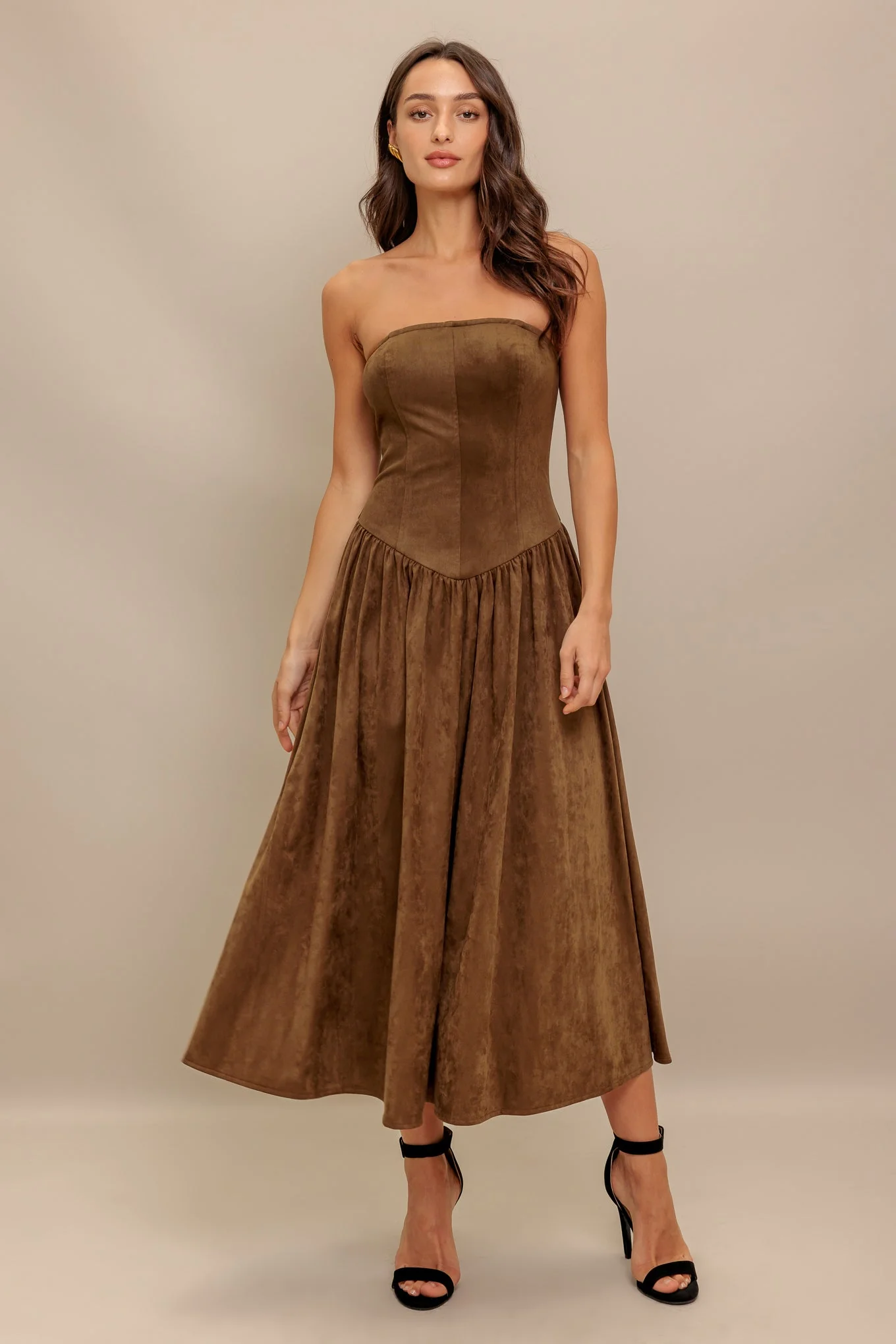 WILD ESPRESSO BROWN FAUX SUEDE MIDI DRESS - FINAL SALE - Image 5