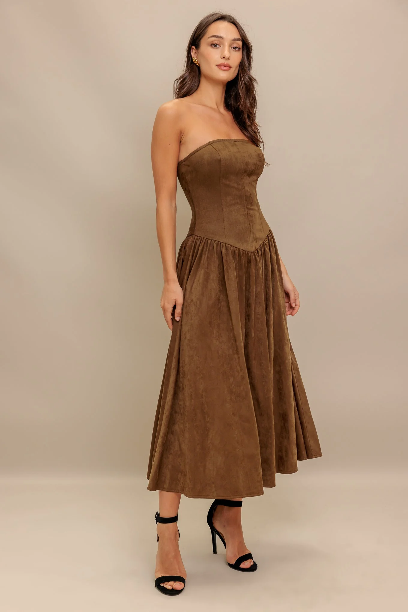WILD ESPRESSO BROWN FAUX SUEDE MIDI DRESS - FINAL SALE - Image 7