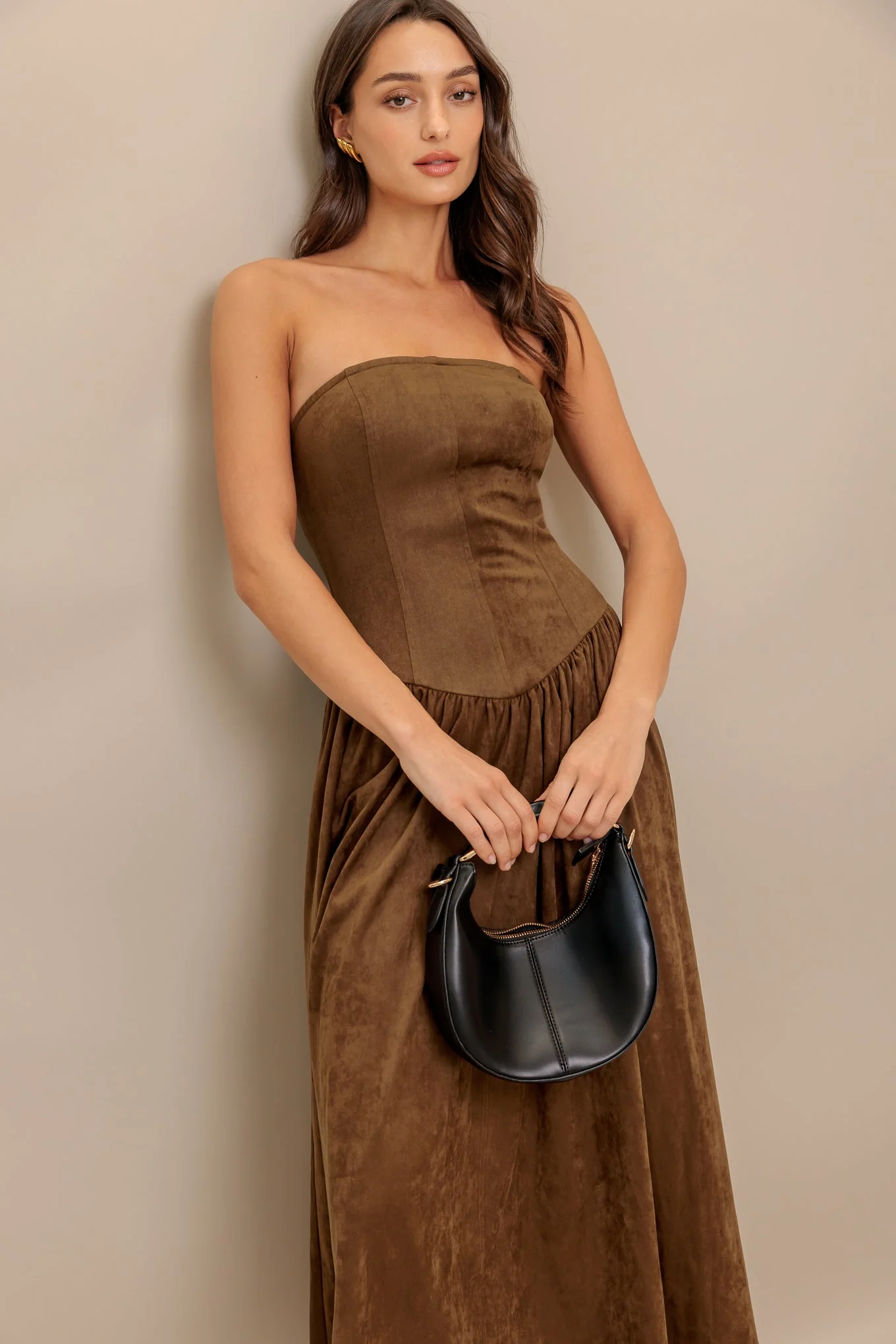 WILD ESPRESSO BROWN FAUX SUEDE MIDI DRESS - FINAL SALE - Image 9