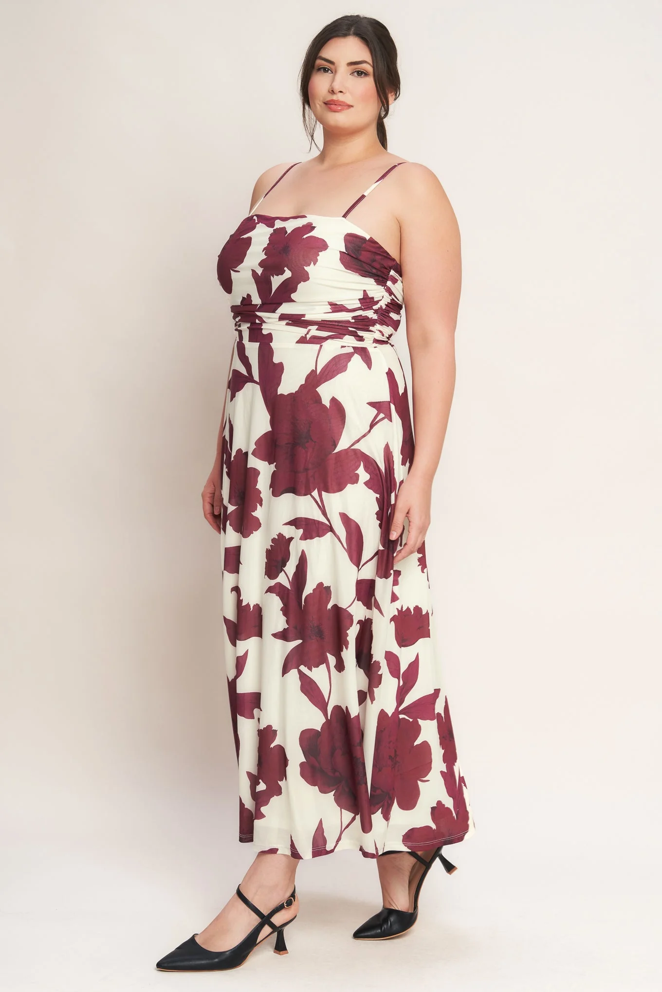 WINE BLOOM POWER MESH MIDI DRESS - BURGUNDY - Image 10