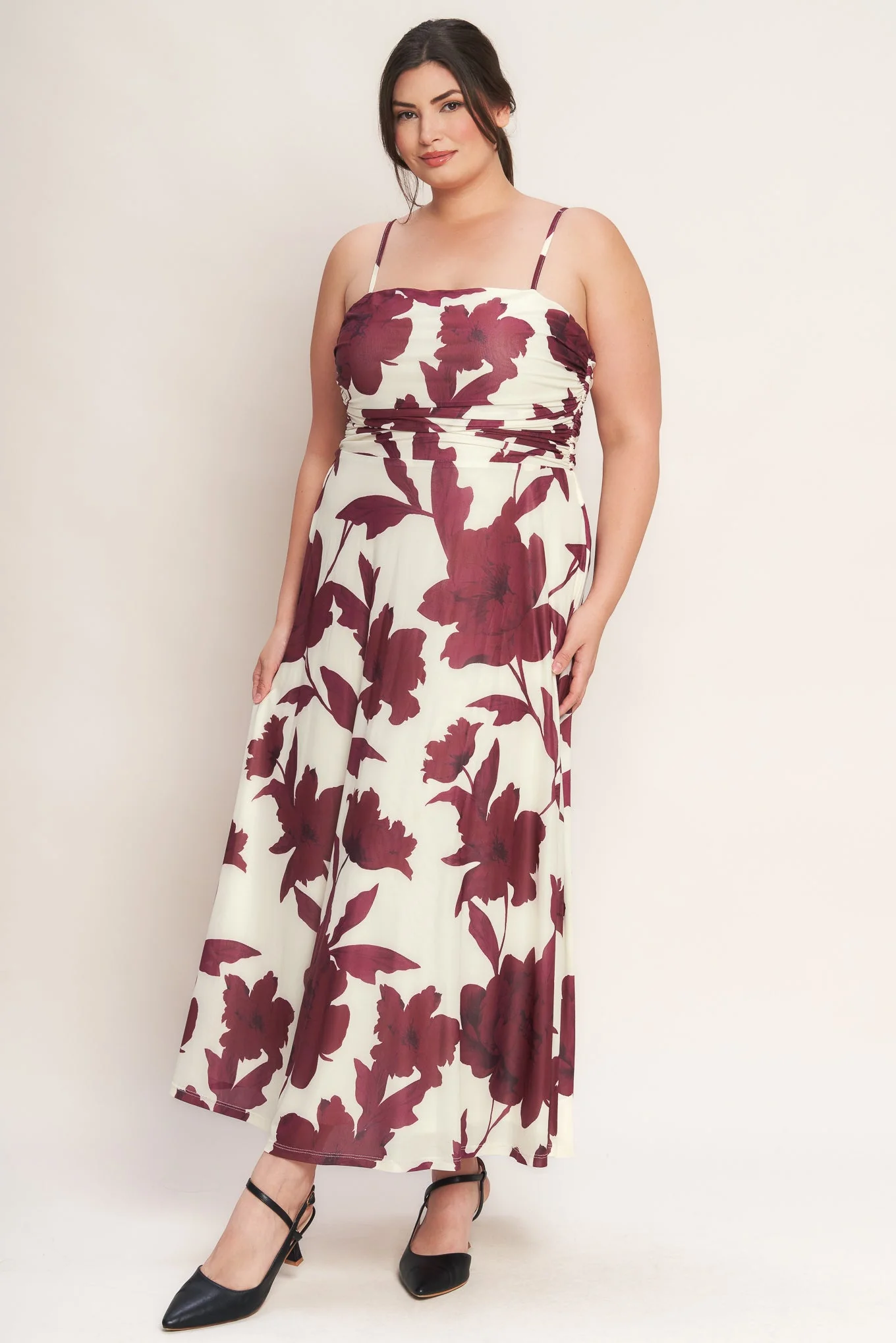 WINE BLOOM POWER MESH MIDI DRESS - BURGUNDY - Image 11