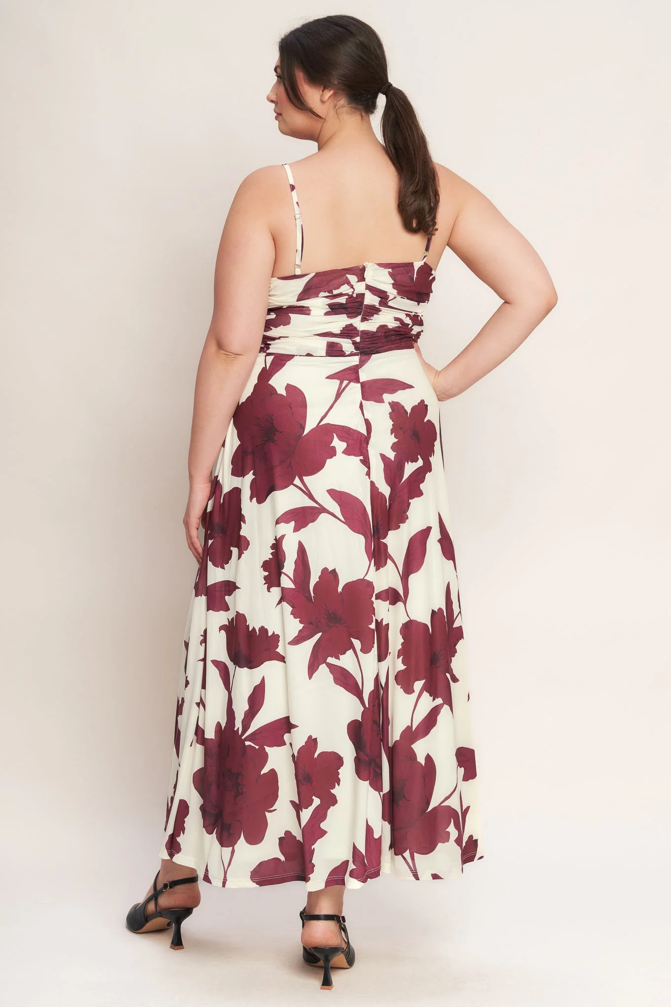 WINE BLOOM POWER MESH MIDI DRESS - BURGUNDY - Image 12