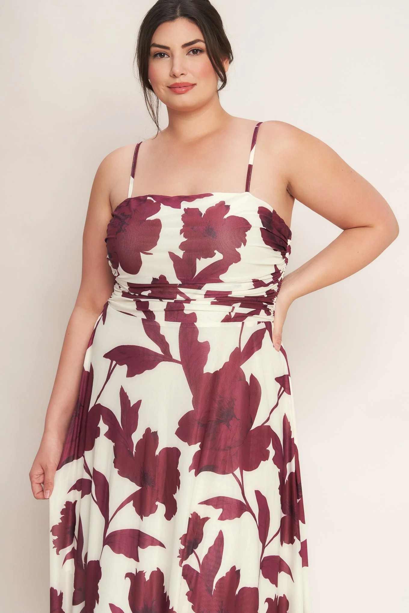 WINE BLOOM POWER MESH MIDI DRESS - BURGUNDY - Image 13