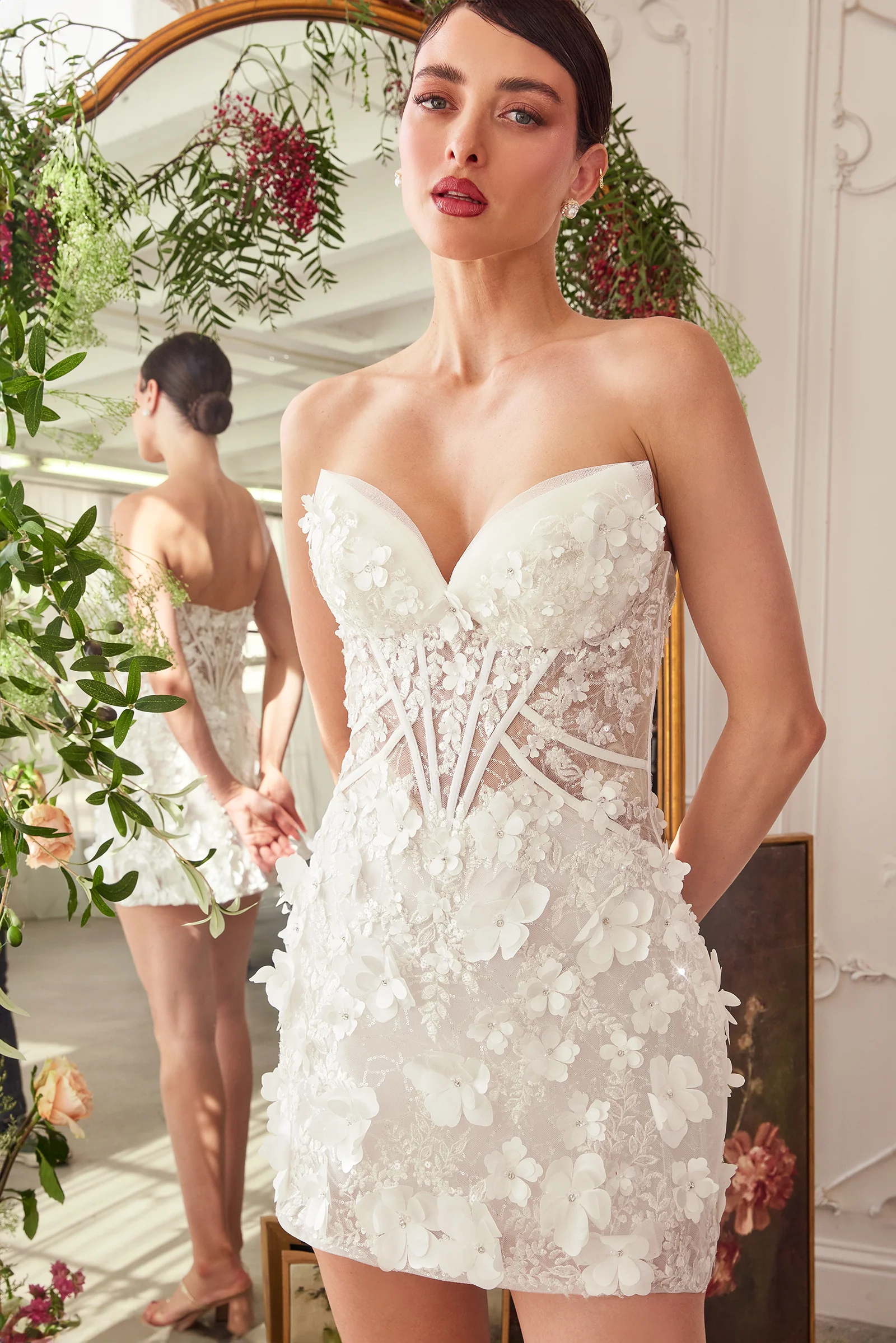 WL083 - DEEP SWEETHEART STRAPLESS MIDI SHORT BRIDAL DRESS - Andrea & Leo