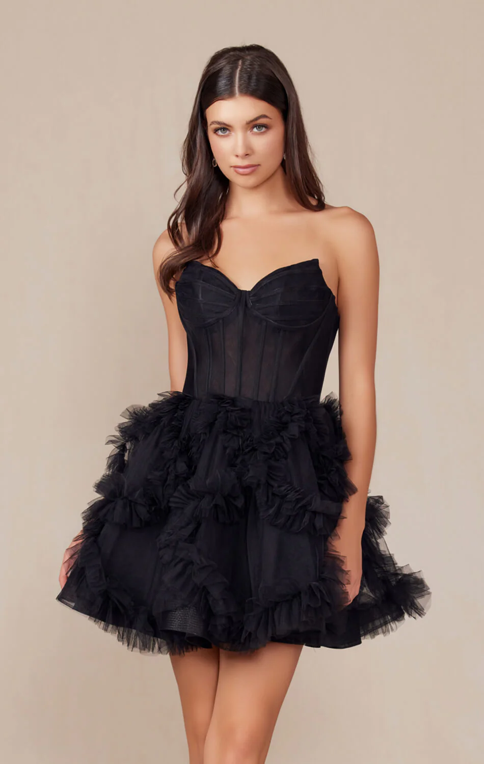 YVONNE RUFFLE SKIRT MINI DRESS - BLACK - Image 2