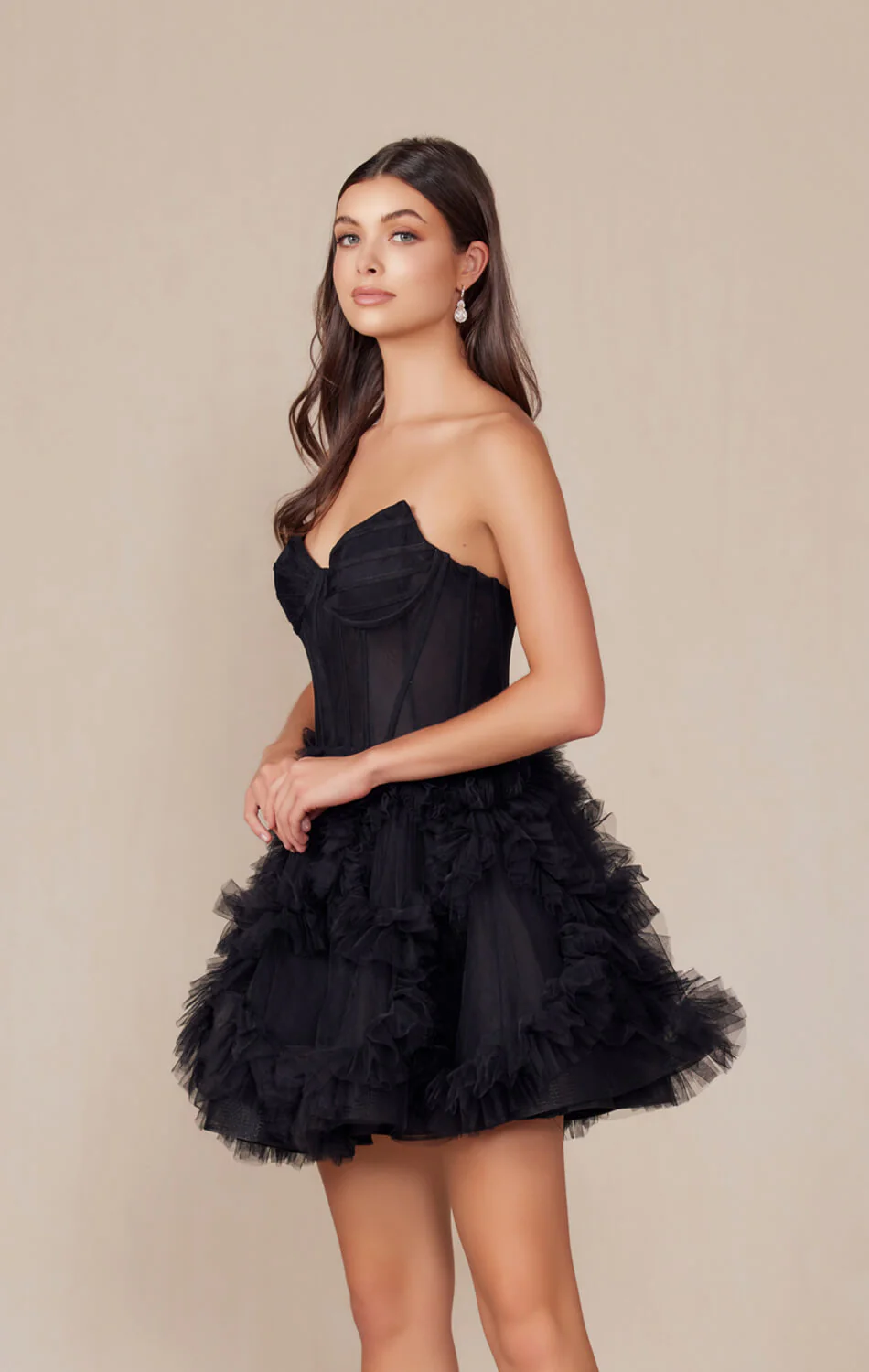YVONNE RUFFLE SKIRT MINI DRESS - BLACK - Image 4