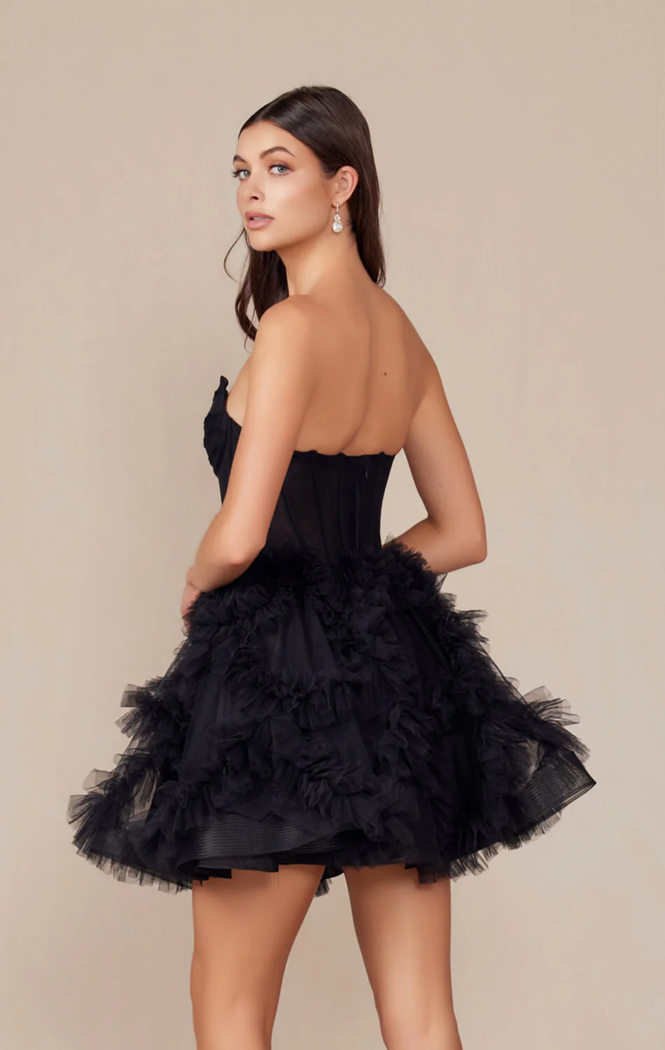 YVONNE RUFFLE SKIRT MINI DRESS - BLACK - Image 5