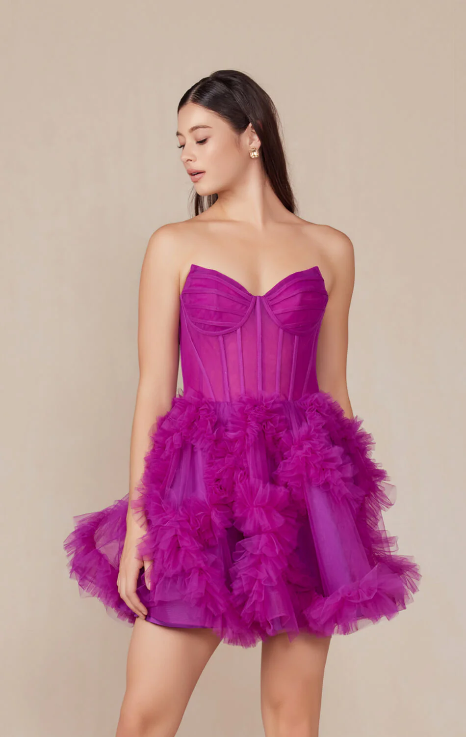 YVONNE RUFFLE SKIRT MINI DRESS - MAGENTA - Image 3