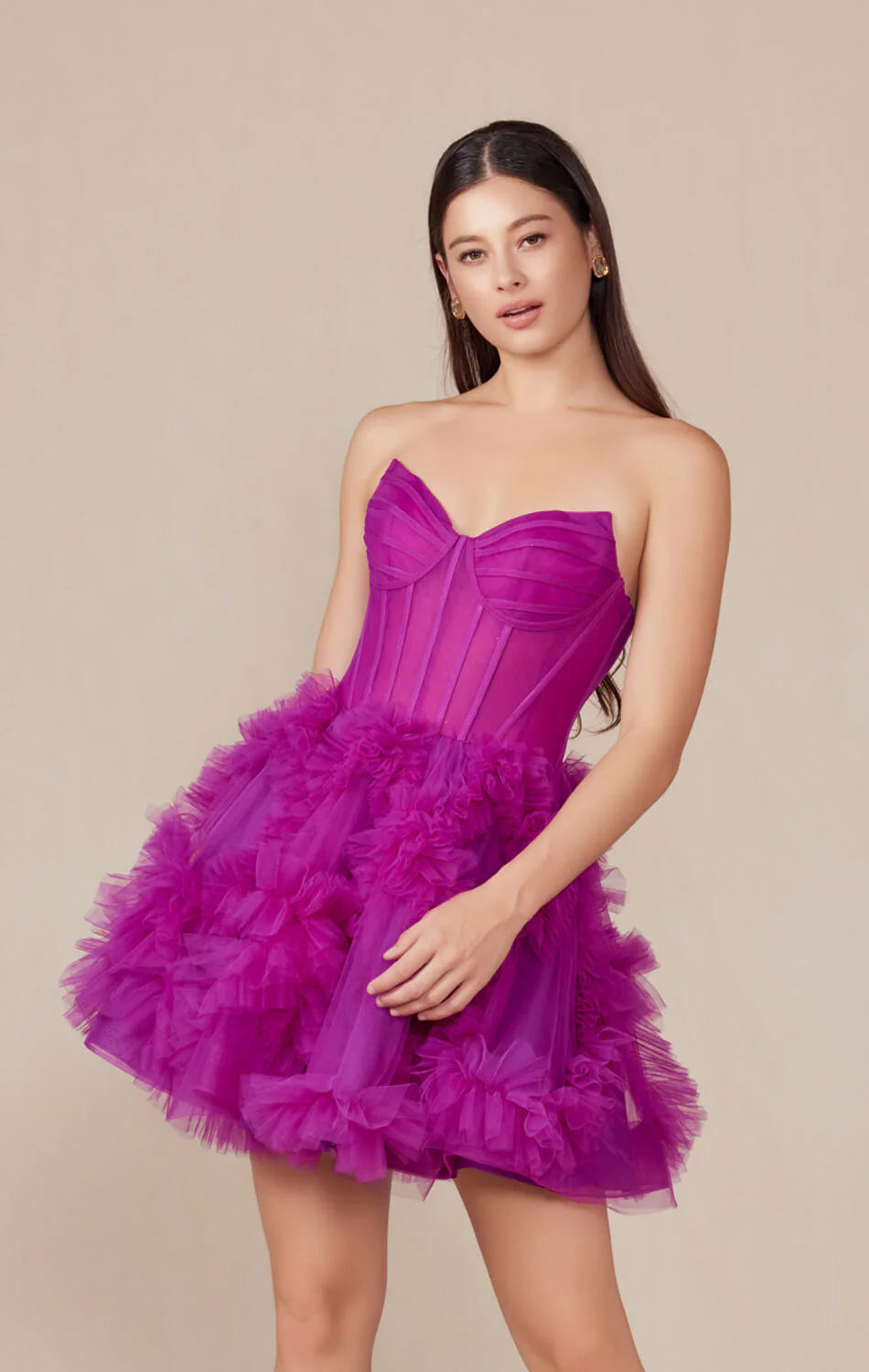 YVONNE RUFFLE SKIRT MINI DRESS - MAGENTA - Image 4