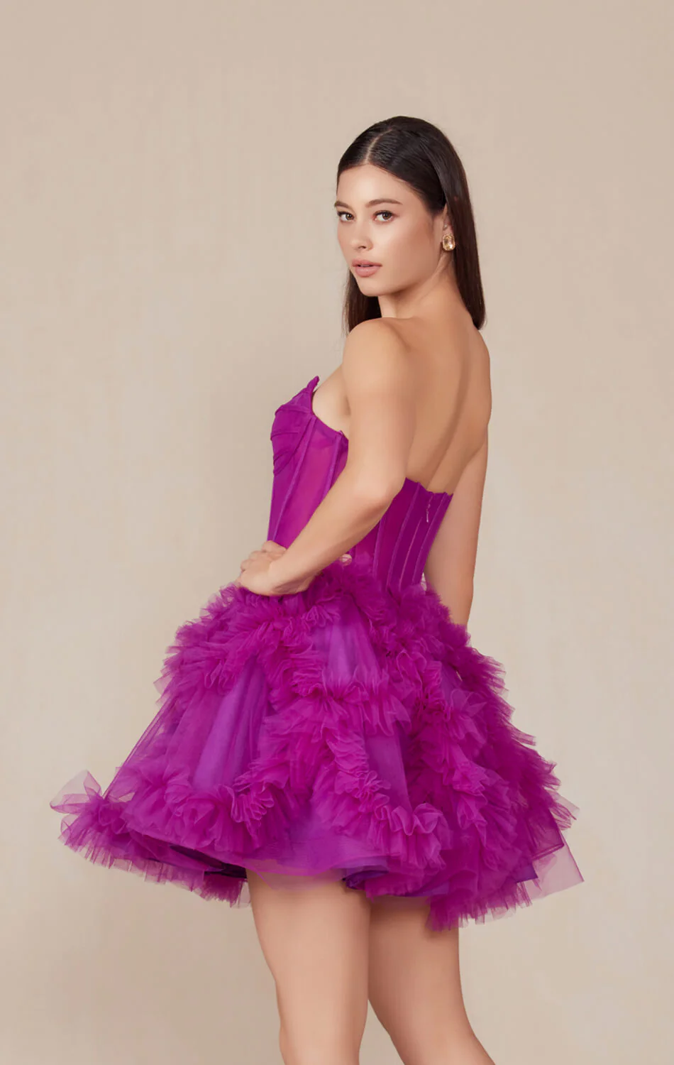 YVONNE RUFFLE SKIRT MINI DRESS - MAGENTA - Image 5