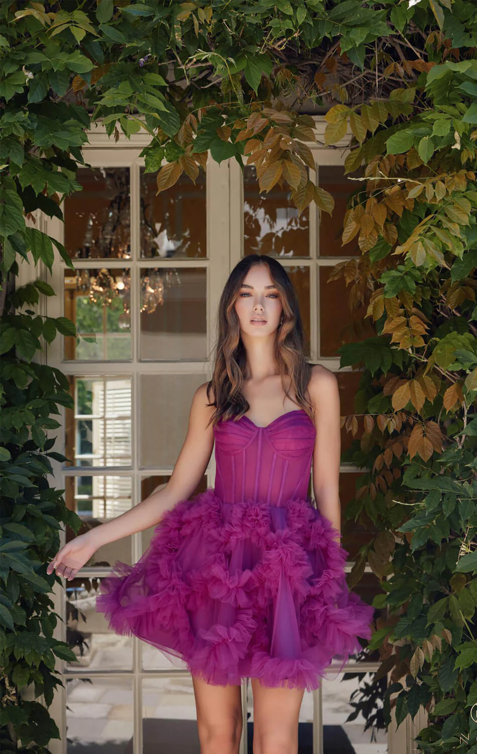 YVONNE RUFFLE SKIRT MINI DRESS - MAGENTA - Image 7