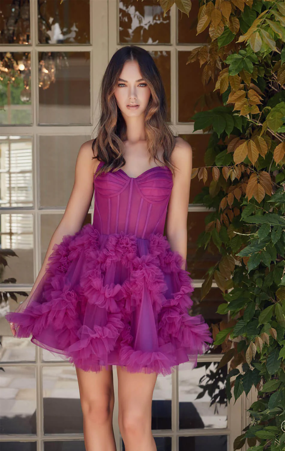 YVONNE RUFFLE SKIRT MINI DRESS - MAGENTA - Image 8
